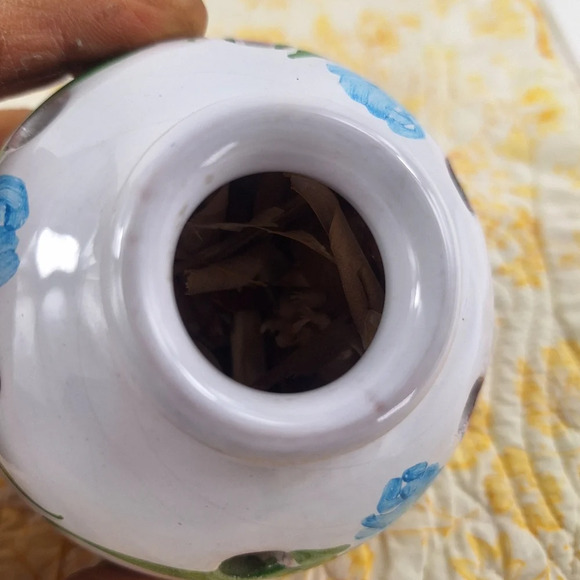 Pique-Fleurs Made In France Hand Painted Vase 6 Holes Blue Flower/Green Leaves - Picture 4 of 9